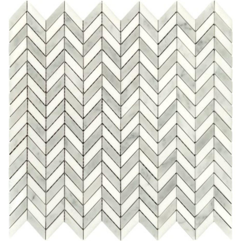 Belluno Designs CHE-CARTP Carmen 0.62" x 1.5"  Bianco Carrara Chevron Polished Mosaic Wall & Floor Tile 